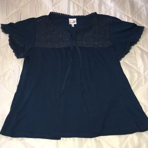 NWOT Navy Blouse With Lace Size L